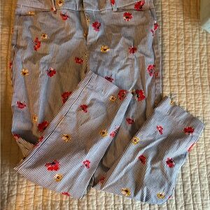 Old Navy Striped Pants with Red and Yellow Floral Accents